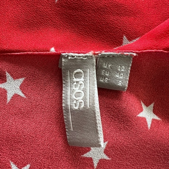Asos wrap top blouse red white stars size 8 medium cold shoulder - Picture 8 of 8